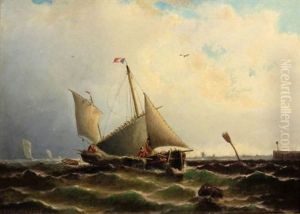 Ship At Sea In Battle by Robert Swain Gifford