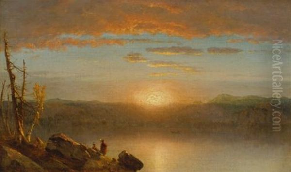 Indians At Sunset (sunset In The Wilderness) - view 1