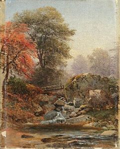 Cascade With Footbridge (+ Mountain Overlook, Smllr; 2 Works) by Sanford Robinson Gifford