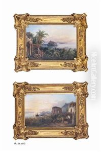 Carrying Fruit Before Ischia; Carrying Water At Dusk Before A Temple On The Baja Coast, Italy (pair) Carrying Fruit Before Ischia; Carrying Water At Dusk Before A Temple On The Baja Coast, Italy (pair)