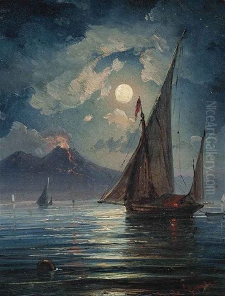 Vessels Before Vesuvius At Night - view 1