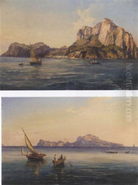 Fishing Craft Off The Island Of Capri by Ercole Gigante