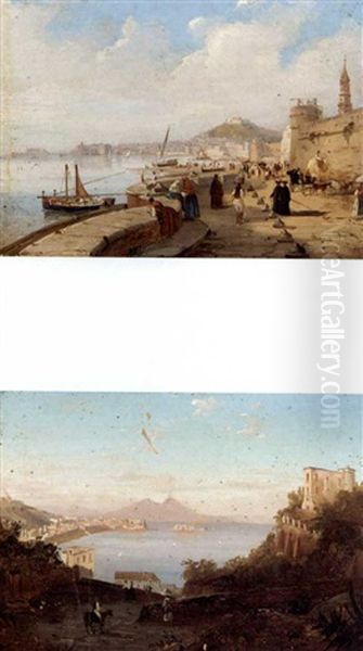 Naples, A View Of The Harbour From The Carmine Looking Towards The Palazzo Di Capodimonte (+ Naples, A View Of The Bay Of Posillipo Looking Towards The Castel Dell'oro; Pair) - view 1