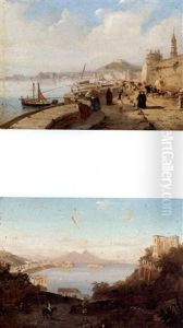 Naples, A View Of The Harbour From The Carmine Looking Towards The Palazzo Di Capodimonte (+ Naples, A View Of The Bay Of Posillipo Looking Towards The Castel Dell'oro; Pair) by Giacinto Gigante