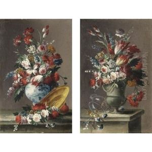 Nature Morte Con Vaso Di Fiori (pair) by Anna Caterina Gigli