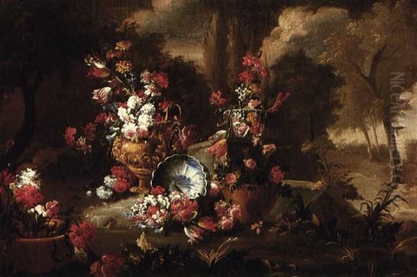 Still Life Of Flowers In A Landscape - view 1