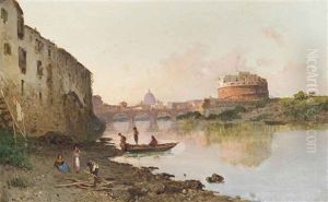 The Tiber At The Castel Sant Angelo by Eugenio Gignous