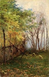 Pastorellla Con Gregge (bosco Con Pecore) by Eugenio Gignous