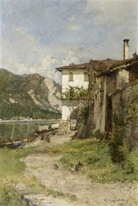 Flusslandschaft Mit Hausern Flusslandschaft Mit Hausern
