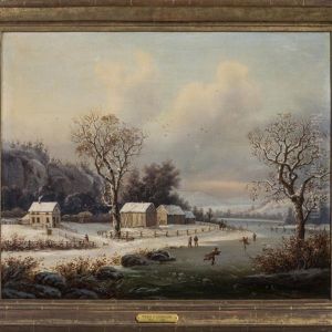 Winter Skating Scene In New England by Regis Francois Gignoux