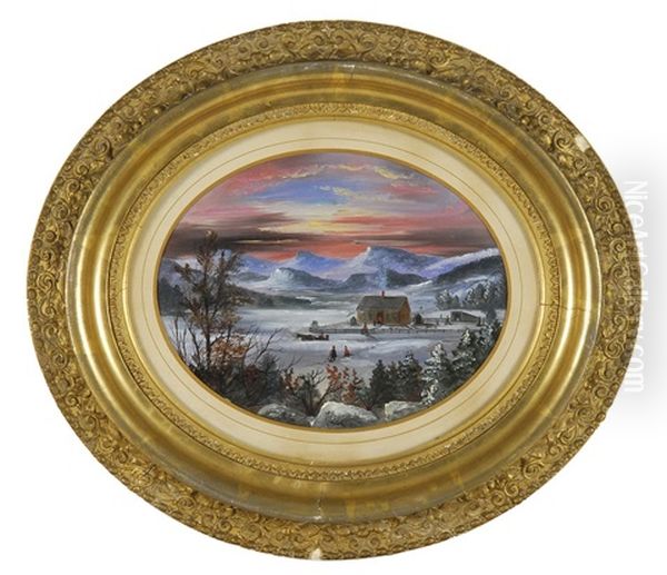Brilliant Sunset Over A Winter Farm Landscape - view 1