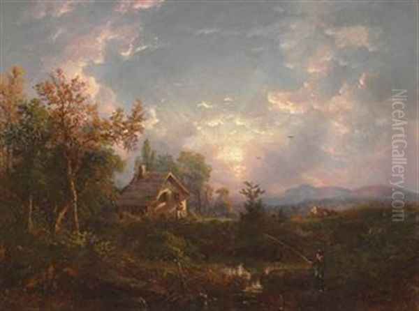 Landscape With Man Fishing - view 1