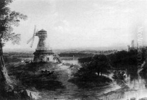 Extensive Landscape With Windmill by Regis Francois Gignoux