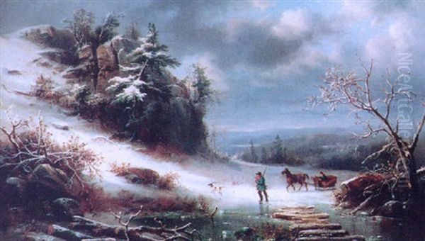 Winter Hunt Along The Frozen River (hudson?) - view 1