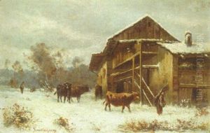 Winter On The Farm by Regis Francois Gignoux