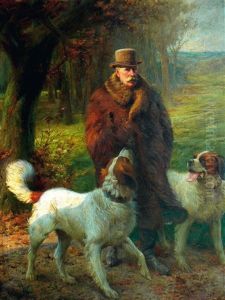 Portrait D'homme Avec Ses Epagneuls