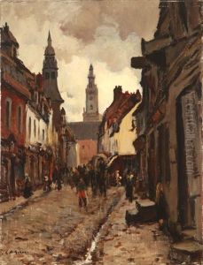 Paris Street Scene With Wwi Soldiers by Clarence Montfort Gihon