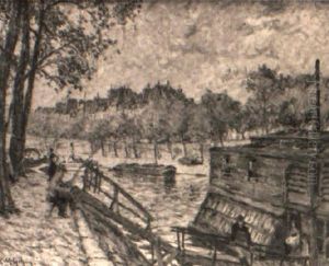 Paris - Bateau-lavoir Et L'ile Saint-louis by Clarence Montfort Gihon