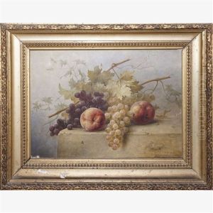 Peches Et Grappes De Raisin Sur Un Entablement by Joseph-Eugene Gilbault