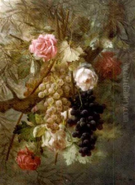 A Cluster Of Pink Roses And Grapes - view 1