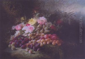 Still Life With Roses, Peaches, Plums And Figs