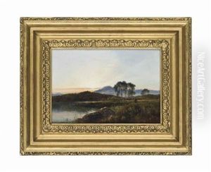 Cattle Grazing By The Water; Sunset Over The Lake (pair) by Arthur Gilbert