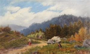 Travellers In Alpine Landscapes by Arthur Gilbert