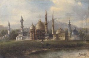 View Of A Mosque With Figures By A Pond In The Foreground