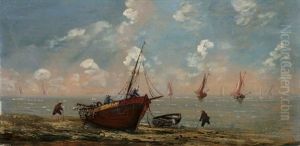 Fischerboot Am Strand Der Bretonischen Kuste by Pierre Julien Gilbert