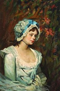 A Young Woman In A Blue Dress by R. Gilbert