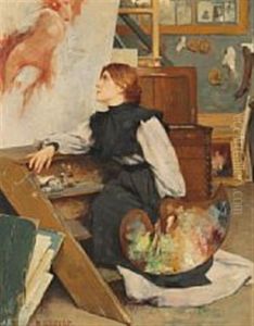 An Artist Contemplates The Work Of The Day In Her Studio