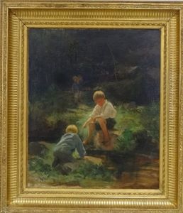Enfants Jouant Au Bord Du Ruisseau Enfants Jouant Au Bord Du Ruisseau