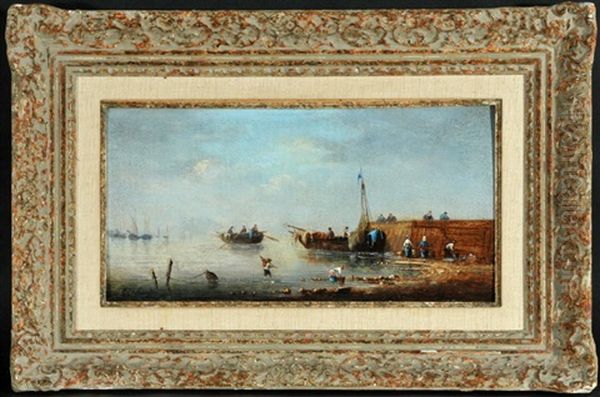 Ankommende Boote Und Krabbenfischer Am Strand - view 1