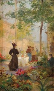 Elegante Au Marche Aux Fleurs (pochade) by Victor Gabriel Gilbert
