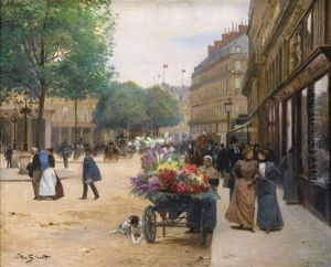 The Flower Seller, Place De La Comedie Francaise by Victor Gabriel Gilbert