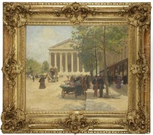Paris, Le Marchand De Fleurs Rue Royale Et La Madeleine by Victor Gabriel Gilbert