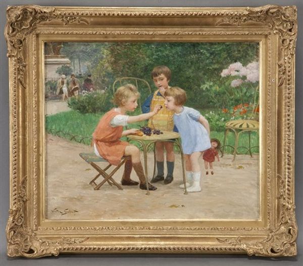 Children Eating Grapes In A Park - view 1