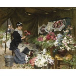 A Flower Seller Making Her Bouquets by Victor Gabriel Gilbert