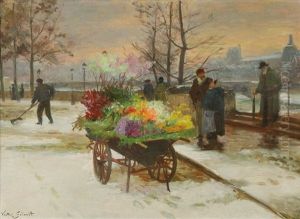 Marchande De Fleurs Sur Le Pont Des Arts by Victor Gabriel Gilbert