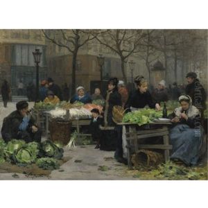 Le Marche Aux Legumes, Paris by Victor Gabriel Gilbert