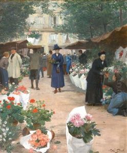 Le Marche Aux Fleurs by Victor Gabriel Gilbert