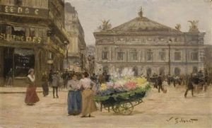 Marchande De Fleurs, Place De L'opera by Victor Gabriel Gilbert