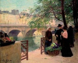 La Marchande De Fleurs Sous Le Pont Du Louvre by Victor Gabriel Gilbert