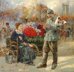 En Blomstersaelgerske Pa En Gade I Paris by Victor Gabriel Gilbert
