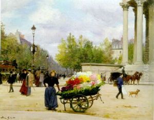 The Flower Seller At La Place De Madeleine, Paris by Victor Gabriel Gilbert