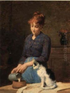 Jeune Fille Et Son Chat by Victor Gabriel Gilbert