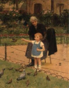 Feeding Pigeons With Grandmother Feeding Pigeons With Grandmother