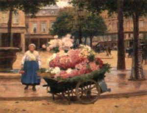 Marchande De Fleurs, Place Du Theatre Francais, Paris by Victor Gabriel Gilbert