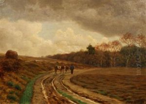 Farmer With Two Cows In A Landscape by Paulus Adriaan Gildemeester
