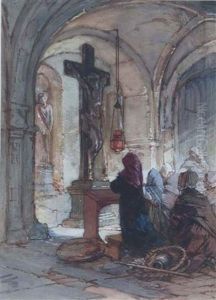 Figures Within A Chapel Interior by Guido Bach